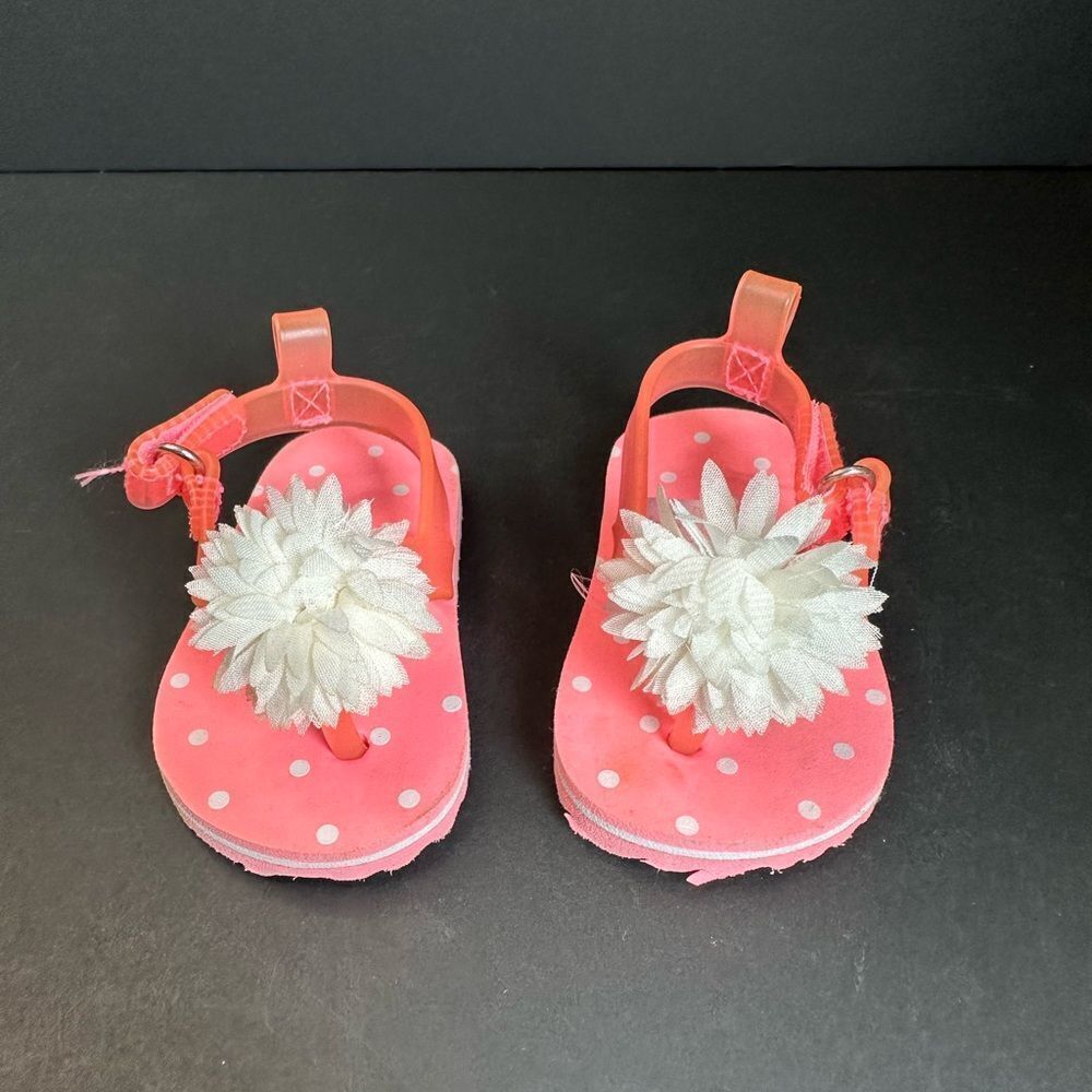Child Of Mine Coral White Flower Baby Sandals Size 0-3 Months